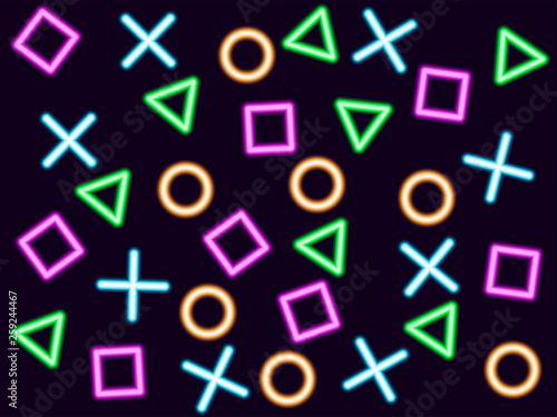 Neon symbols of the game joystick, background, EPS 10