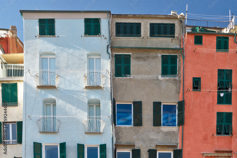 colored facade of houses on the seafront of Portovenere in Italy