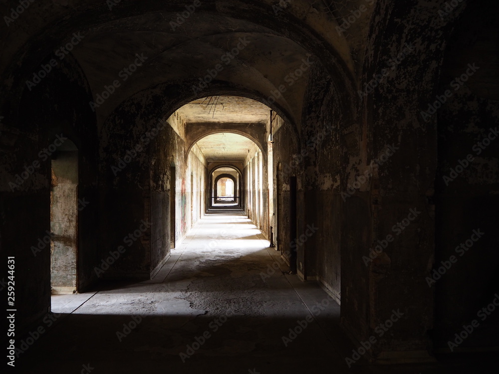 Hallway in decayed sanitarium Hallway in decayed sanitarium