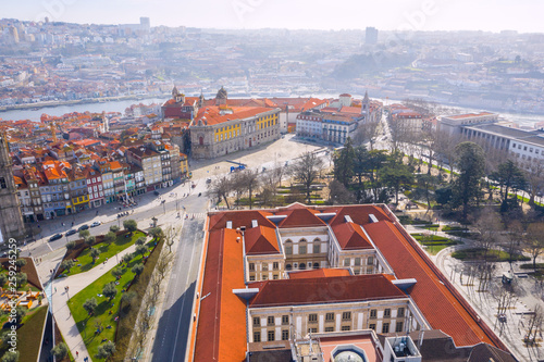 Aerial view of Porto Cityscape ith traditional orange roof tiles, Portugal