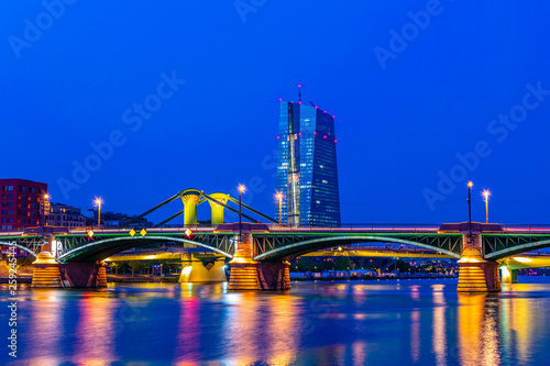 Night view of the river Main with the new headquarters of ECB, Germany photo