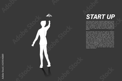 Printsilhouette of businessman throw out origami paper airplane. Business Concept of start business and entrepreneur
