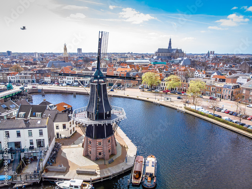 Aerial view of windmill in Haarlem, Netherlands photo