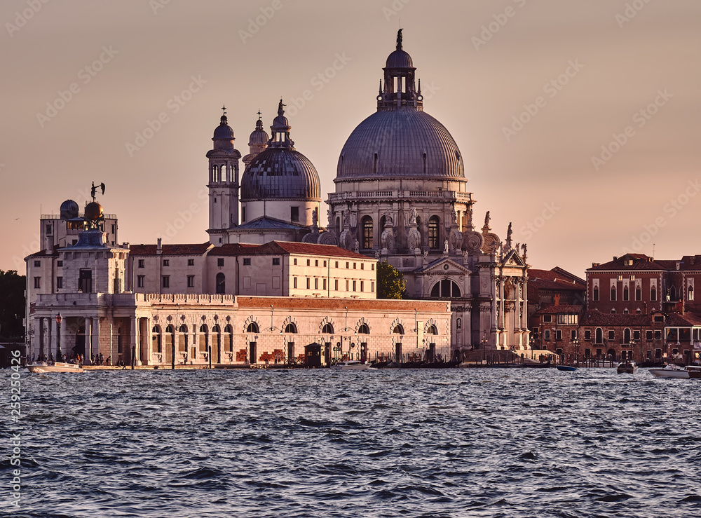 Cathedral Santa Maria della Salud in Venice, at sunset in summer    