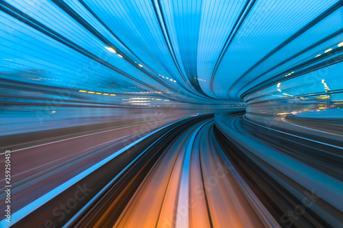 Speed and Motion. Train Ride through a Tunnel  in a Modern City. photo