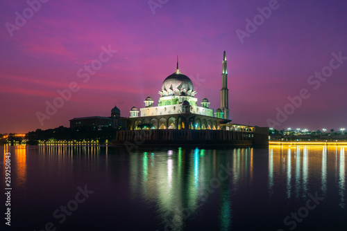Putra Mosque in Putrajaya, Kuala Lumpur, Malaysia at dusk