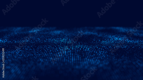 Wave 3d. Wave of particles. Abstract Blue Geometric Background. Big data visualization. Data technology abstract futuristic illustration. 3d rendering.