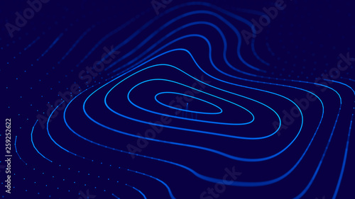 Wave 3d. Wave of particles. 3D glowing abstract digital particles background. Data technology illustration. Big data visualization. 3d rendering.