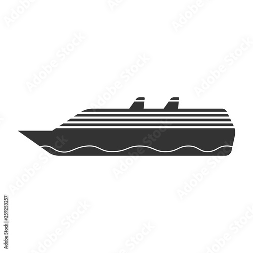 Black silhouette of a cruise liner. Side view. Vector drawing. Isolated object on white background. Isolate.