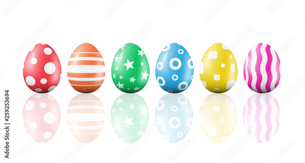 Fototapeta premium Row of 6 Easter Eggs