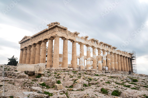 Historic grungy landmark with columns photo