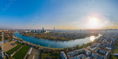 Beautiful drone shot of modern part of Vienna in Austria
