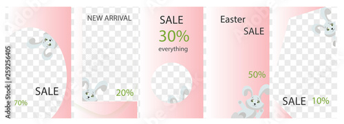 set of Instagram stories sales banner background, instagram photo template, Easter sale can use for, website, mobile app, poster, flyer, coupon, gift card, smartphone template, web design.