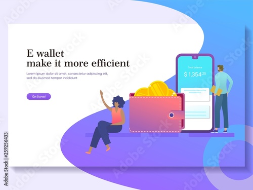 e wallet vector illustration, mobile banking concept, online payment and money transfer, businessman using check balance , can use for, landing page, template, ui, web, homepage, poster, banner, flyer