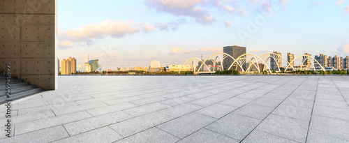 Photography Empty square floor and city skyline panorama with bridge construction in shangha