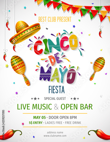 Cinco De Mayo invitation design for celebration of the Mexican holiday.