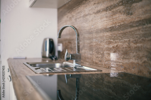 New house kitchen sink close up