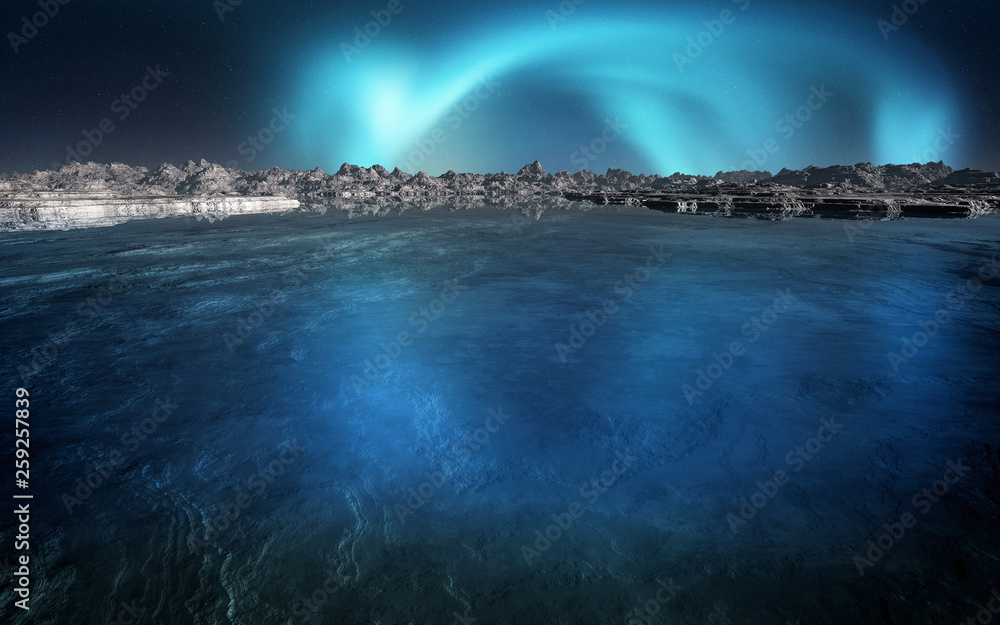 majestic fantasy ocean natural environment illustration with epic sky