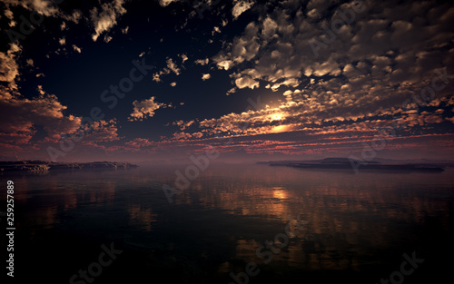 majestic fantasy ocean natural environment illustration with epic sky