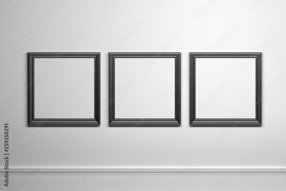 Three black square frames