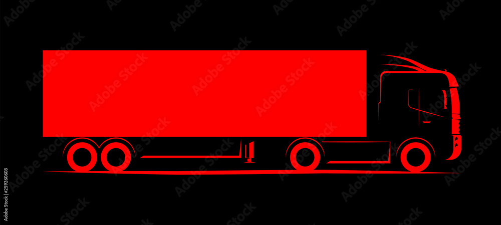 Obraz premium truck wagon simple side view schematic image on black background