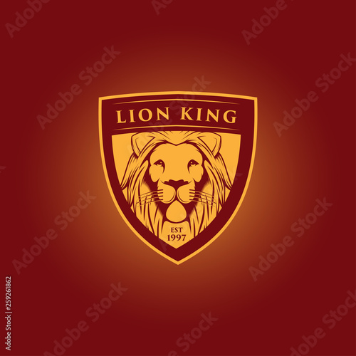 lion head logo template vector icon with Shield