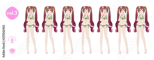 Anime manga girl. In a summer bikini swimsuit