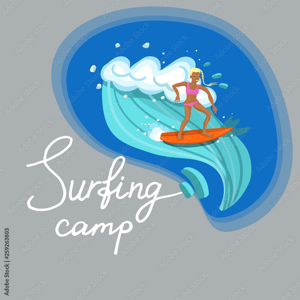 Surfer girl riding the sea waves vector image Surfer girl riding the sea waves vector image
