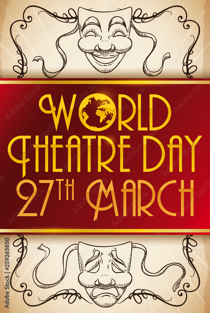 Beautiful Masks Draws and Label Promoting World Theatre Day, Vector Illustration Beautiful Masks Draws and Label Promoting World Theatre Day, Vector Illustration