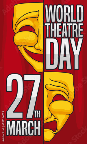 Two Pieces Mask to Celebrate World Theatre Day, Vector Illustration