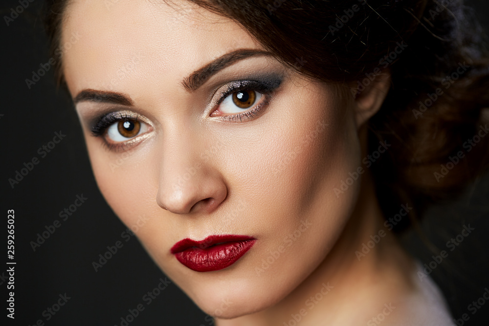 Close up beauty portrait on dark background Close up beauty portrait on dark background