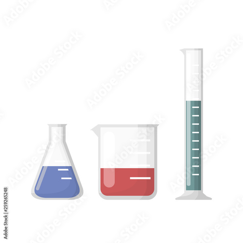 Chemical laboratory equipment, Erlenmeyer flask, beaker and test tube