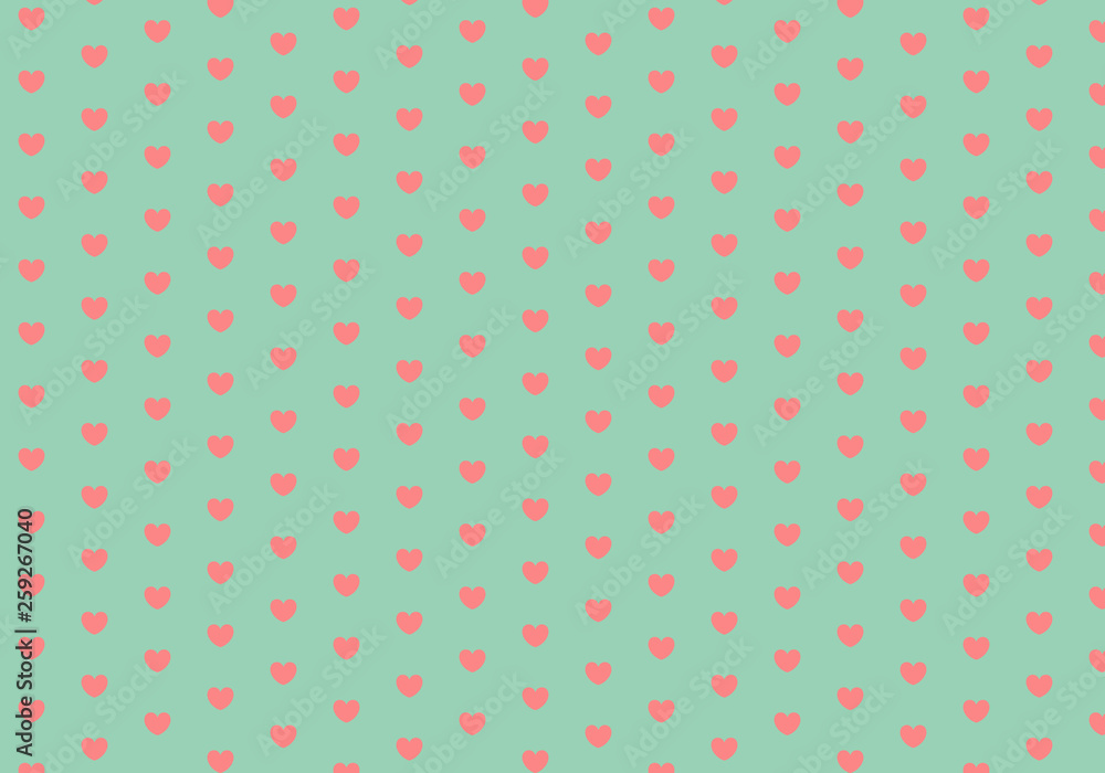 Living coral hearts on mint green background seamless pattern Living coral hearts on mint green background seamless pattern