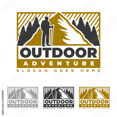 Mountain logo, camping and hiking emblem design, adventure life