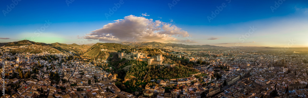 Granada Alhambra medieval palace castle in Spain aerial view