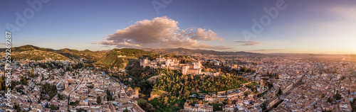 Granada Alhambra medieval palace castle at sunset aerial view © tamas