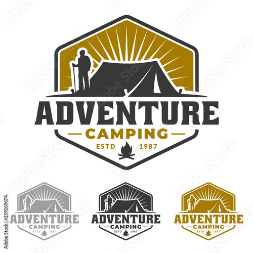 Camping and hiking emblem design, adventure life logo, tent
