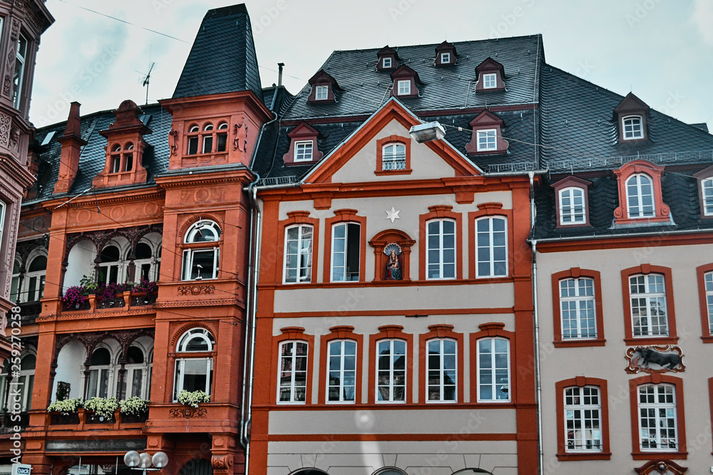 vintage facades of european houses in the city center
