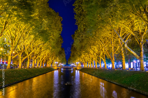 Night view of Koenigsalle in Dusseldorf, Germany photo