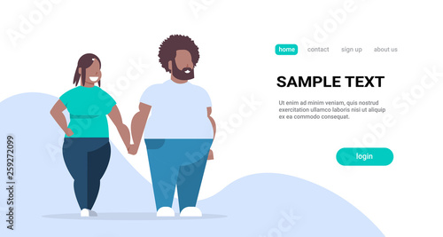 fatty couple standing together african american overweight man woman holding hands smiling over size girl with guy unhealthy lifestyle obesity concept full length copy space horizontal