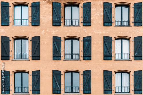 Clear lines on the windows on the building in Copenhagen, Denmark