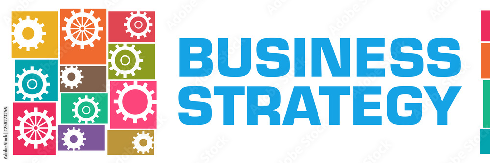 Business Strategy Colorful Gears Grid Left Business Strategy Colorful Gears Grid Left