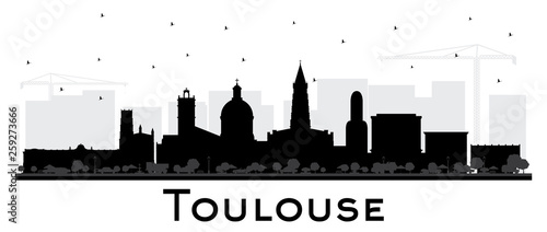 Toulouse France City Skyline Silhouette with Black Buildings Isolated on White.
