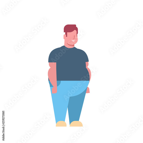 fat obese man standing pose over size guy obesity concept overweight male cartoon character full length white background