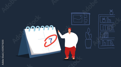 businessman manager planning and scheduling business operations agenda on big calendar man making appointment deadline time management concept sketch horizontal