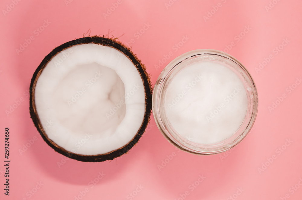 Ripe coconut fruit and coconut oil Ripe coconut fruit and coconut oil