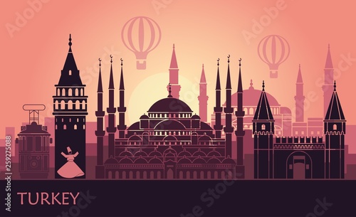 Abstract landscape of Istanbul with the main sights