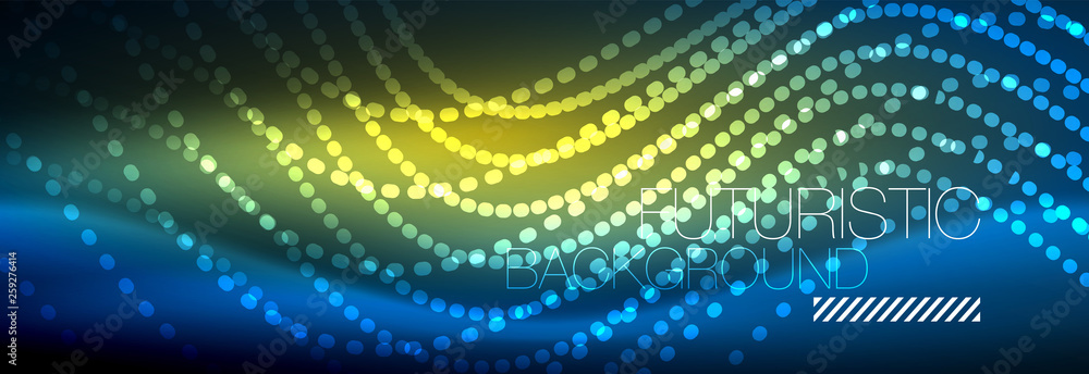 Glowing abstract wave on dark, shiny motion, magic space light. Vector techno abstract background Glowing abstract wave on dark, shiny motion, magic space light. Vector techno abstract background