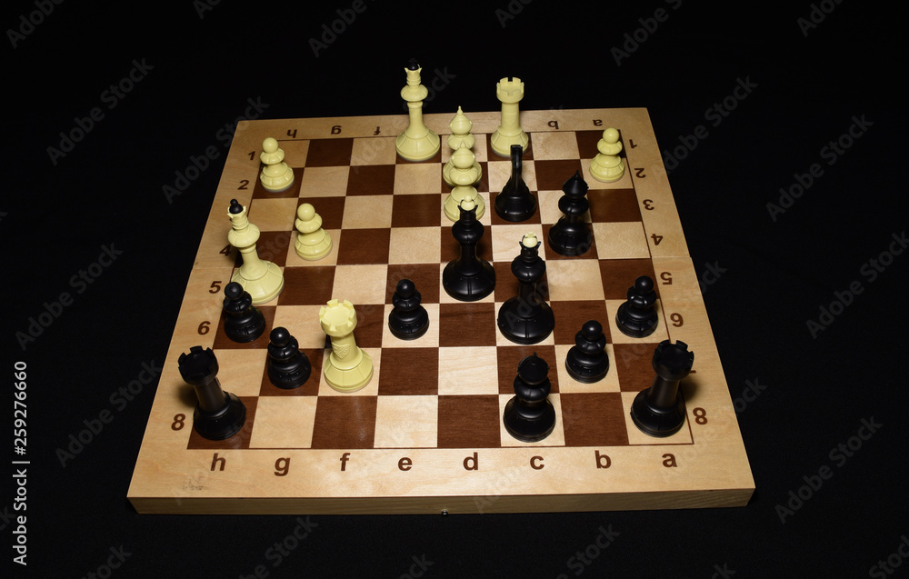 Chess board and white chessmen as a strategy theme Chess board and white chessmen as a strategy theme