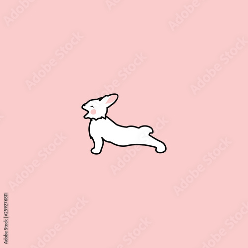 cute white rabbit yawns and smacks side view. funny bunny. hand drawn elements